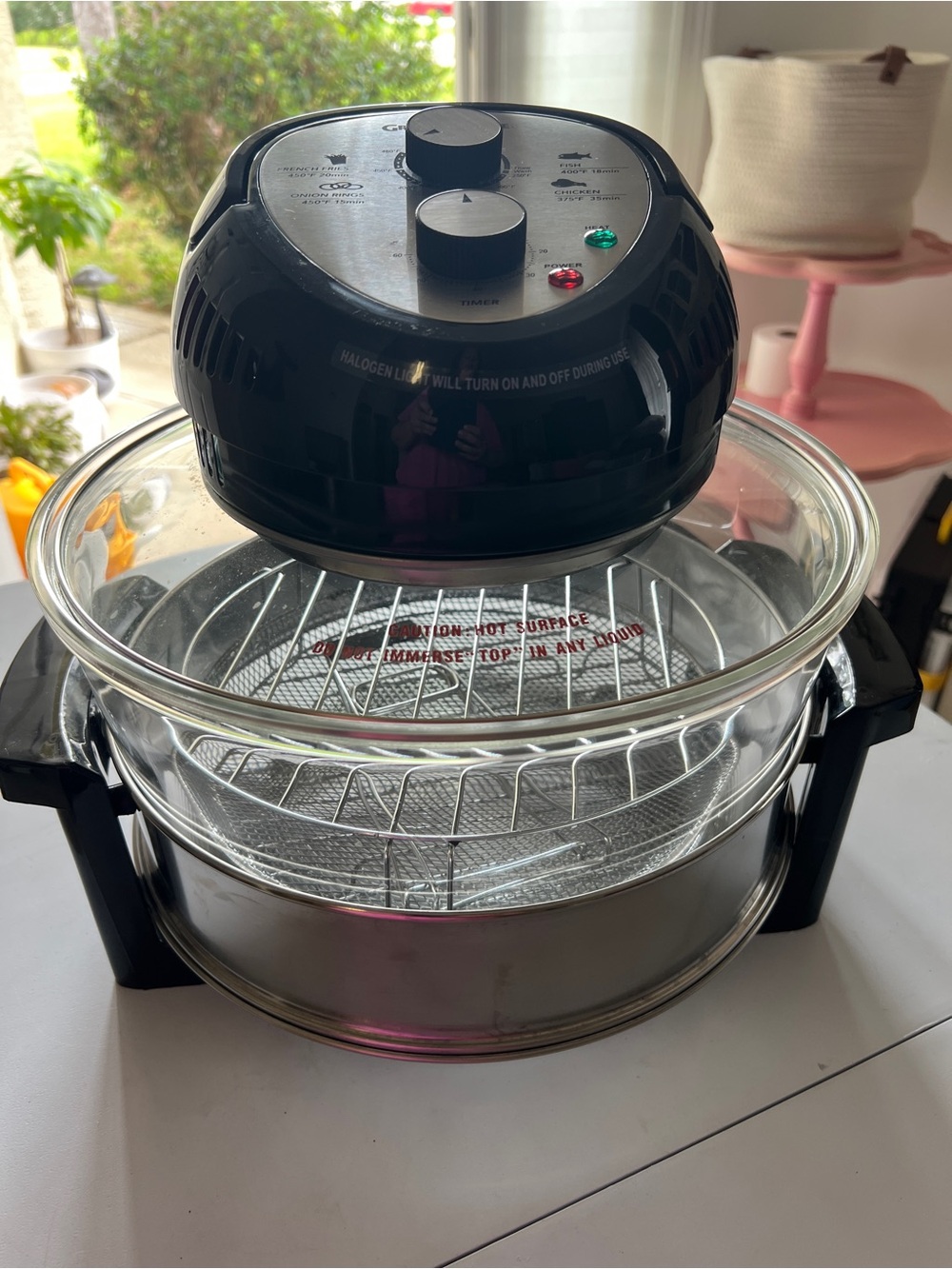 Black Halogen Air Fryer Oven with Glass Bowl - Home Kitchen